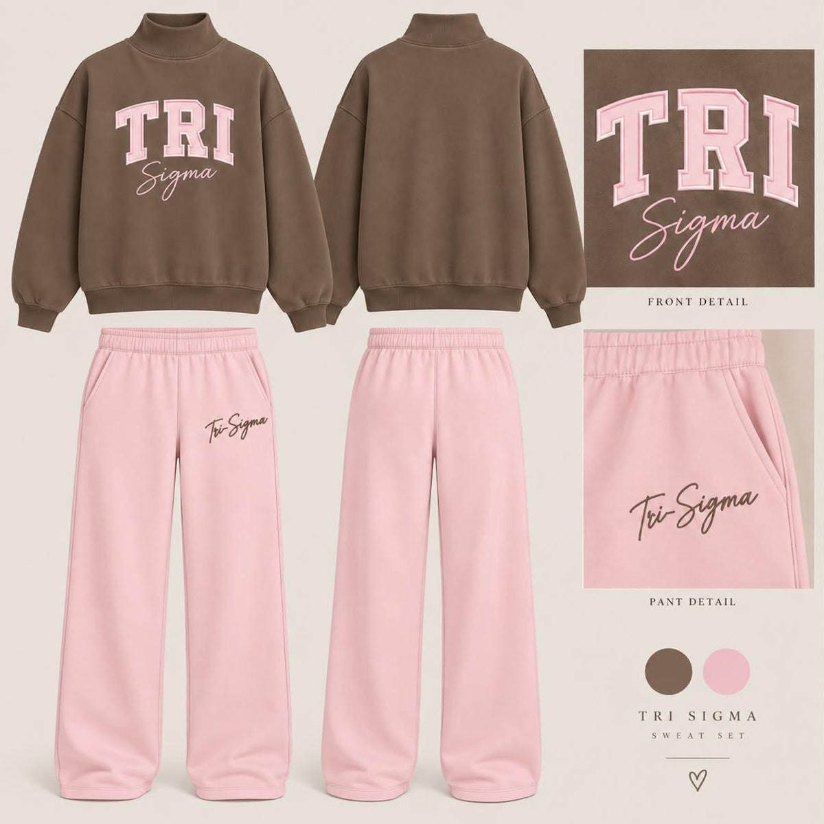 Tri Sigma Montclair Premium Embroidery Mock Neck Sets