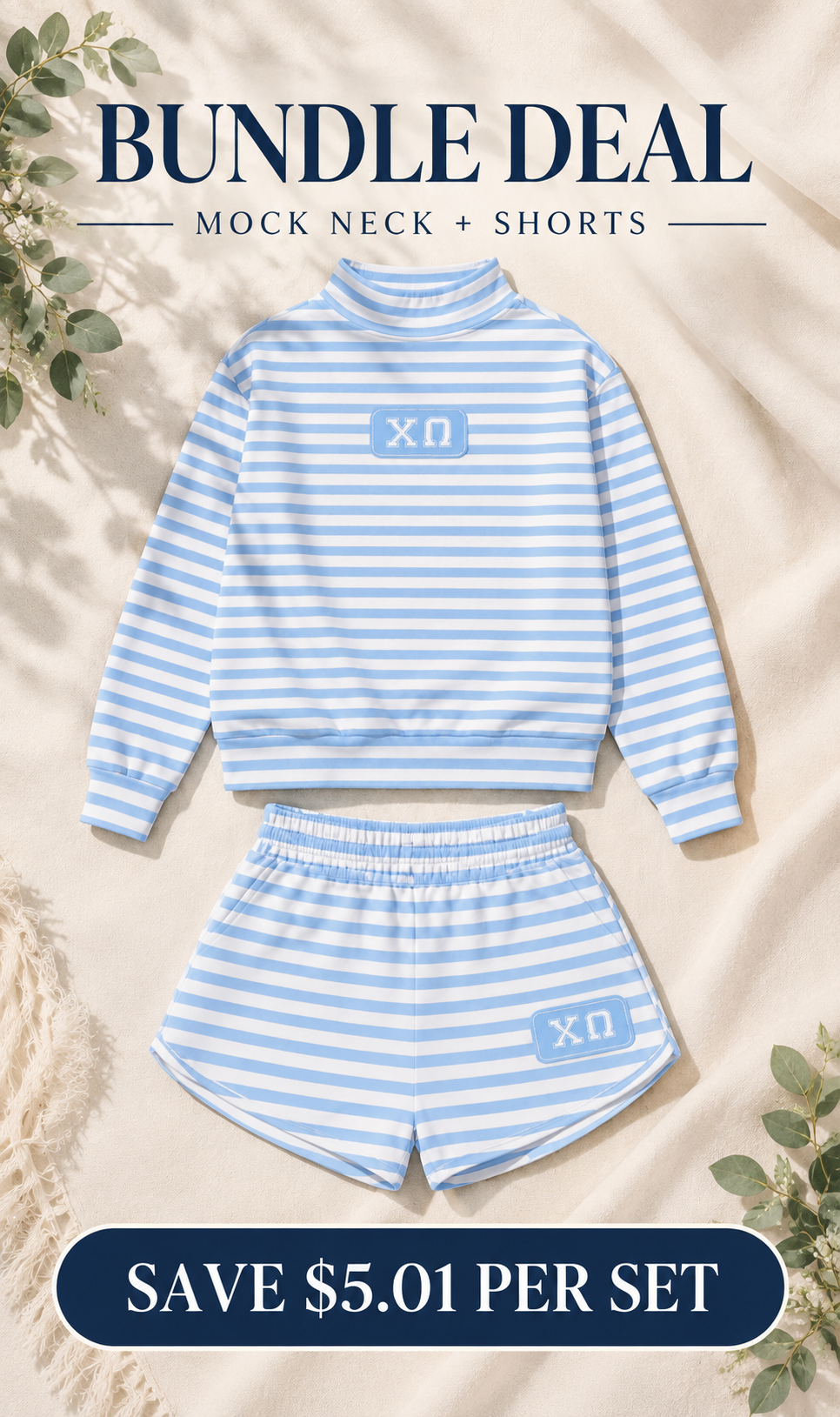Premium Chi Omega Northwestern Embroidery Mock Neck Sets